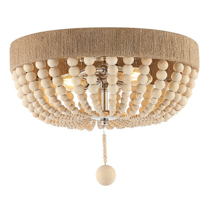 Justina Wood Bead Farmhouse Bohemian Iron Led Flush Mount