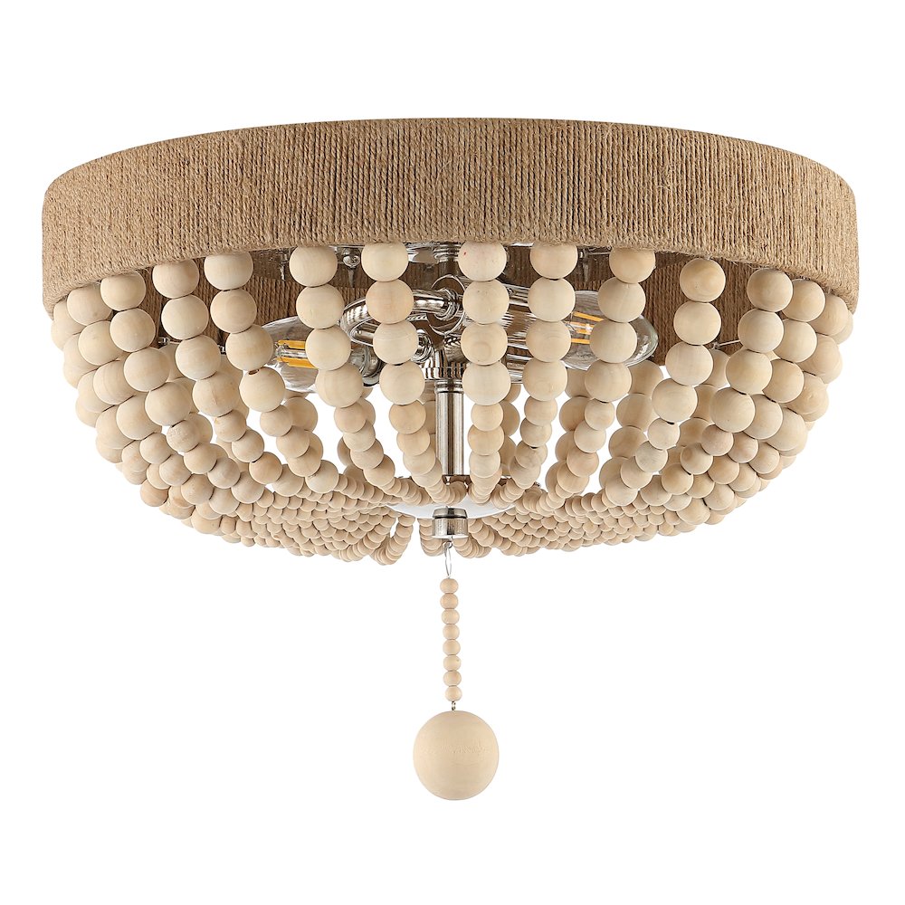 Justina Wood Bead Farmhouse Bohemian Iron Led Flush Mount