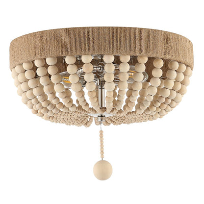 Justina Wood Bead Farmhouse Bohemian Iron Led Flush Mount