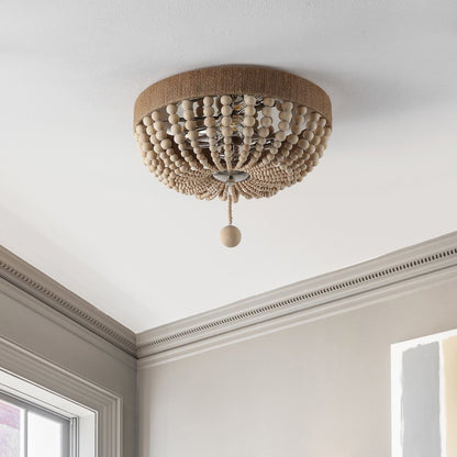 Justina Wood Bead Farmhouse Bohemian Iron Led Flush Mount