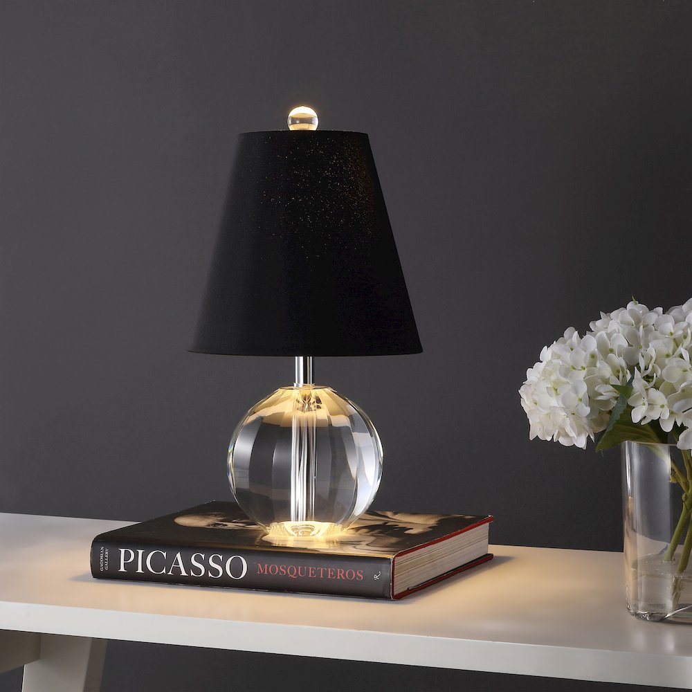 Goddard 16" Crystal Ball/Metal LED Table Lamp, Clear/Black