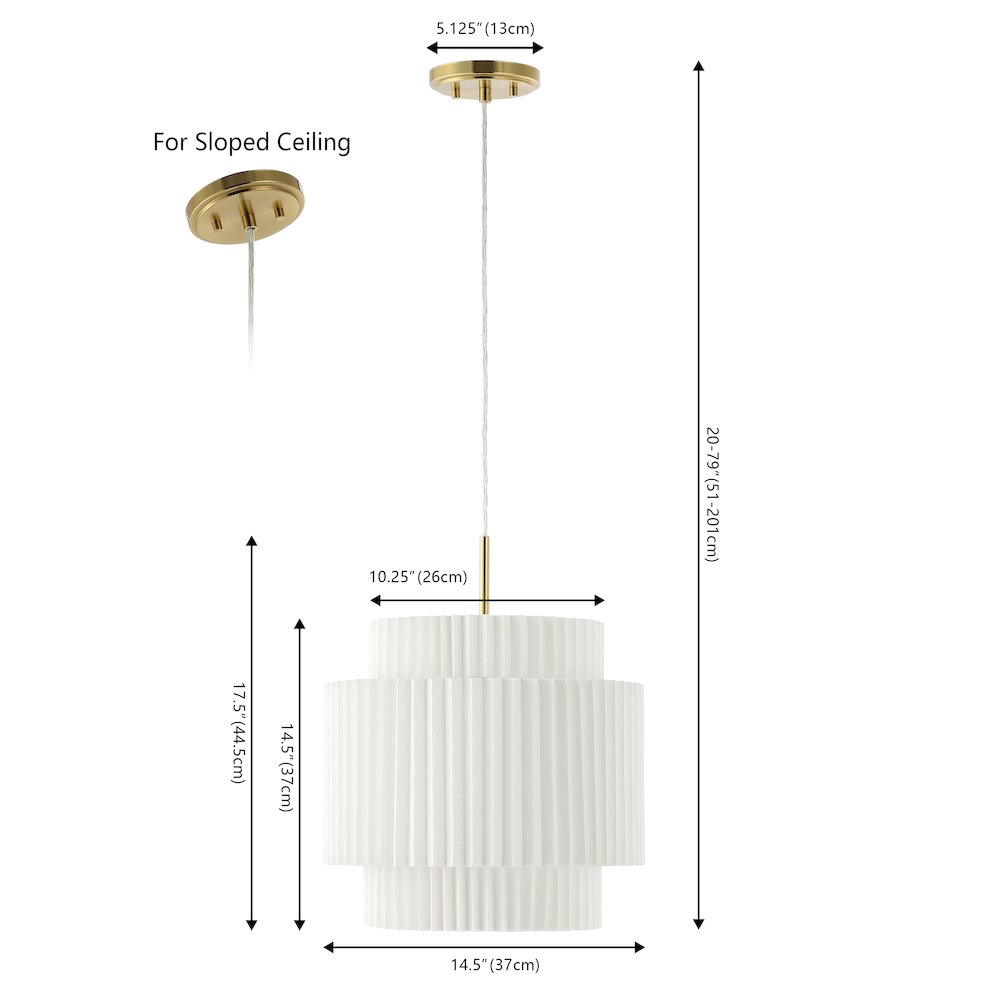 Boden 1-Light Vintage Mid-Century Iron Led Pendant With Pleated Shade