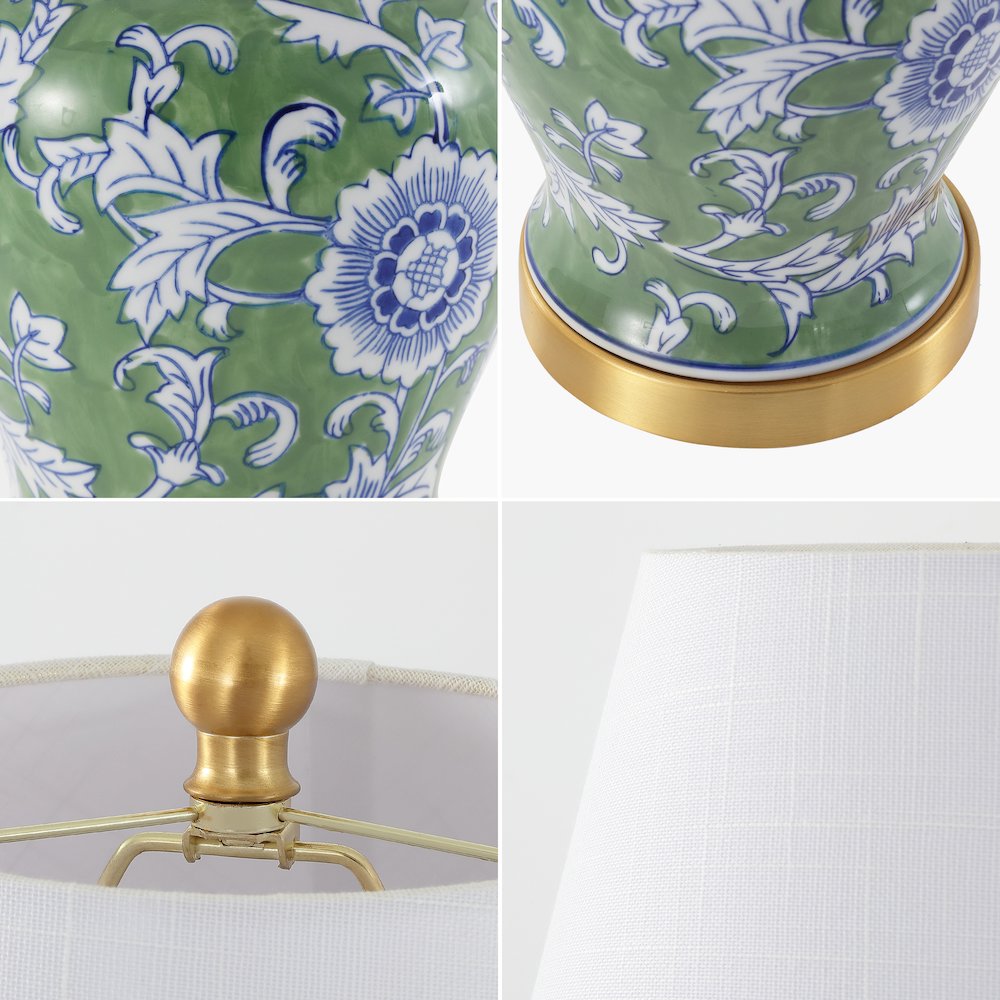 French Country Cottage Ceramic Iron Chinoiserie Ginger Jar LED Table Lamp