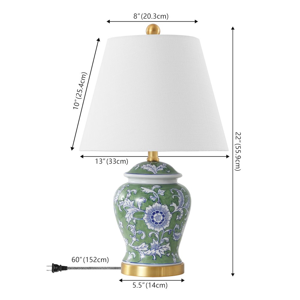 French Country Cottage Ceramic Iron Chinoiserie Ginger Jar LED Table Lamp