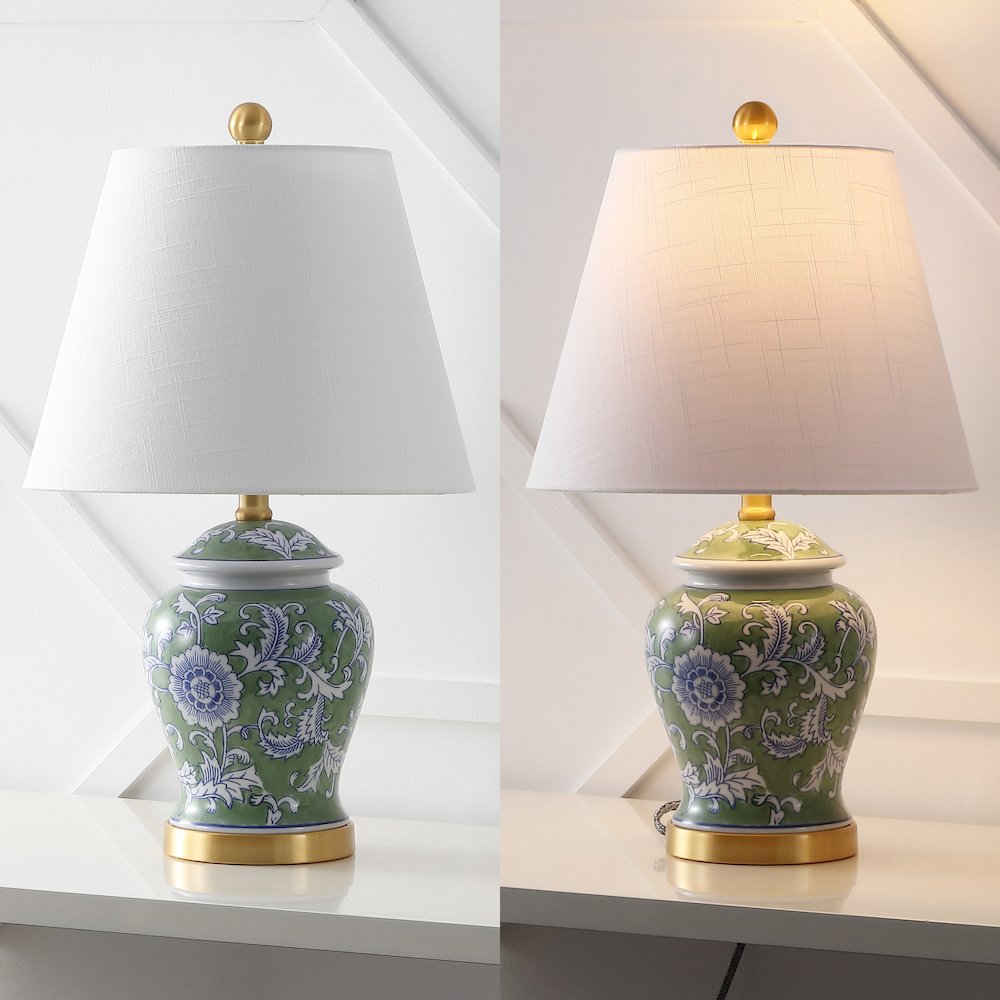 French Country Cottage Ceramic Iron Chinoiserie Ginger Jar LED Table Lamp