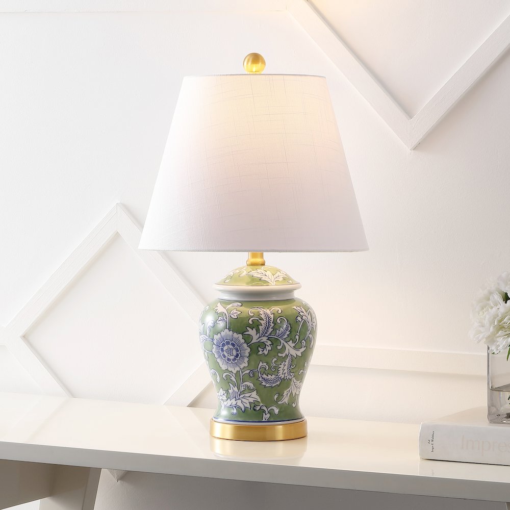 French Country Cottage Ceramic Iron Chinoiserie Ginger Jar LED Table Lamp