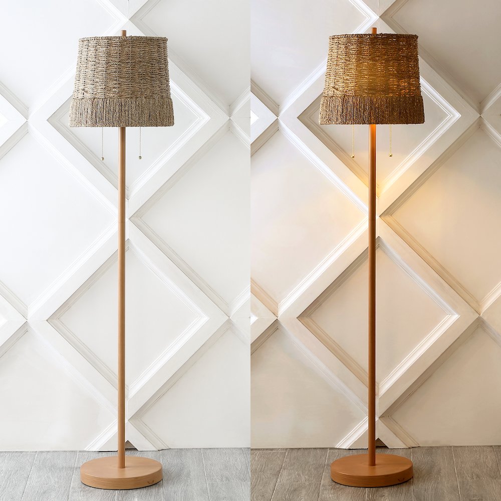 Ocata Coastal Bohemian Ironrattan Led Floor Lamp With Pull Chain