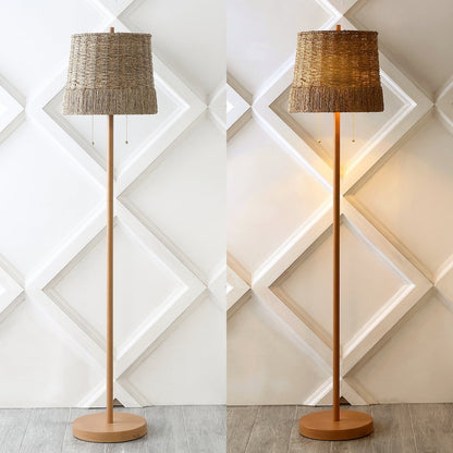 Ocata Coastal Bohemian Ironrattan Led Floor Lamp With Pull Chain