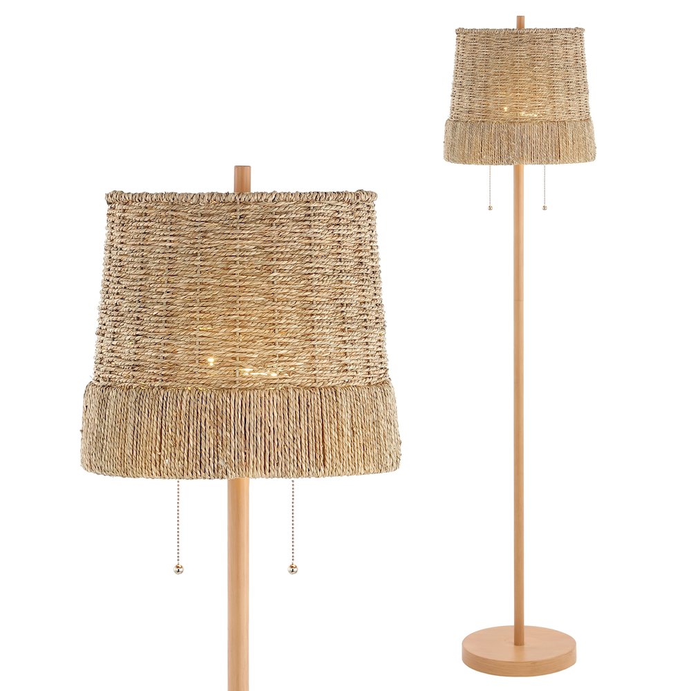 Ocata Coastal Bohemian Ironrattan Led Floor Lamp With Pull Chain