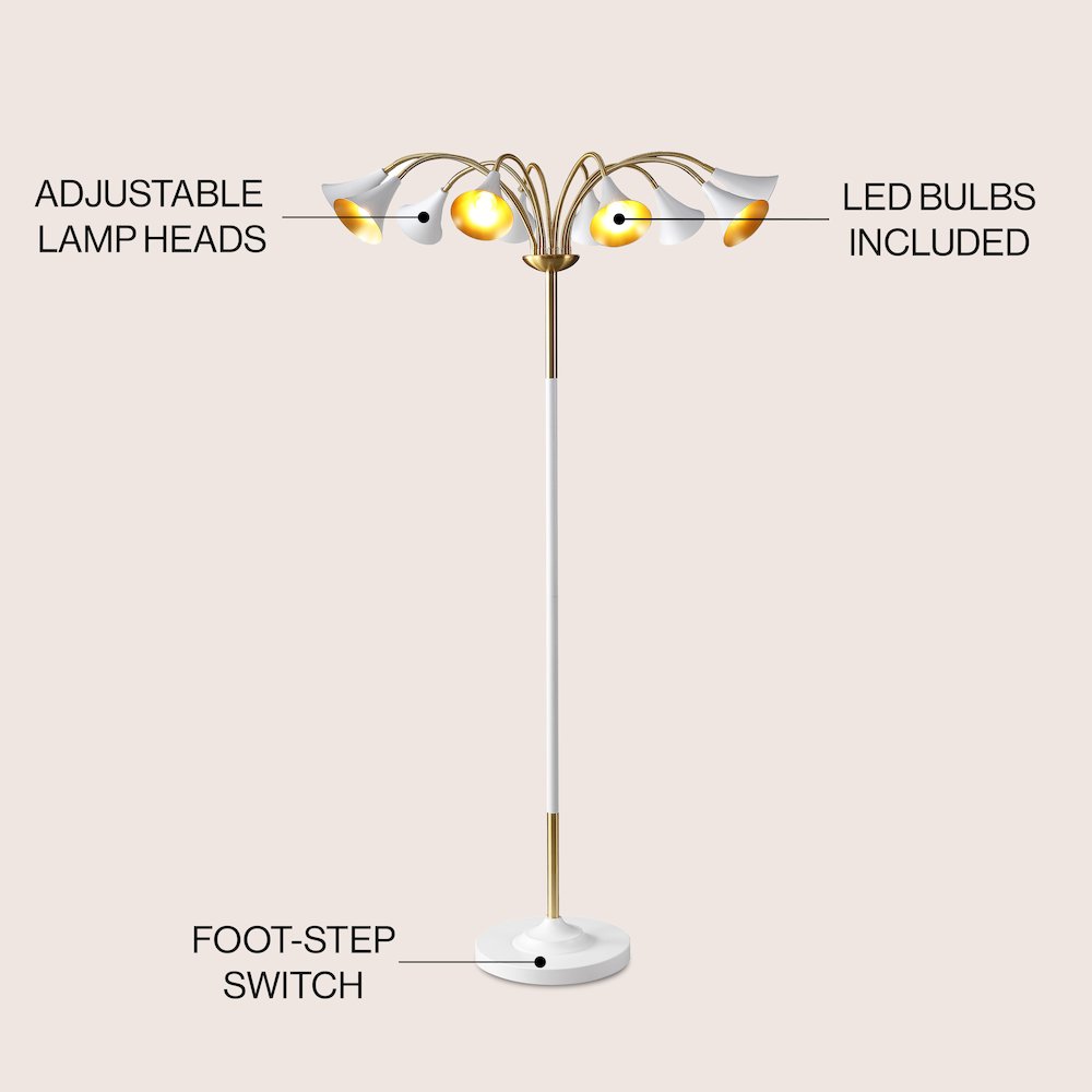Vivian 10-Light Mid-Century Modern Iron Medusa Multi Head Led Floor Lamp