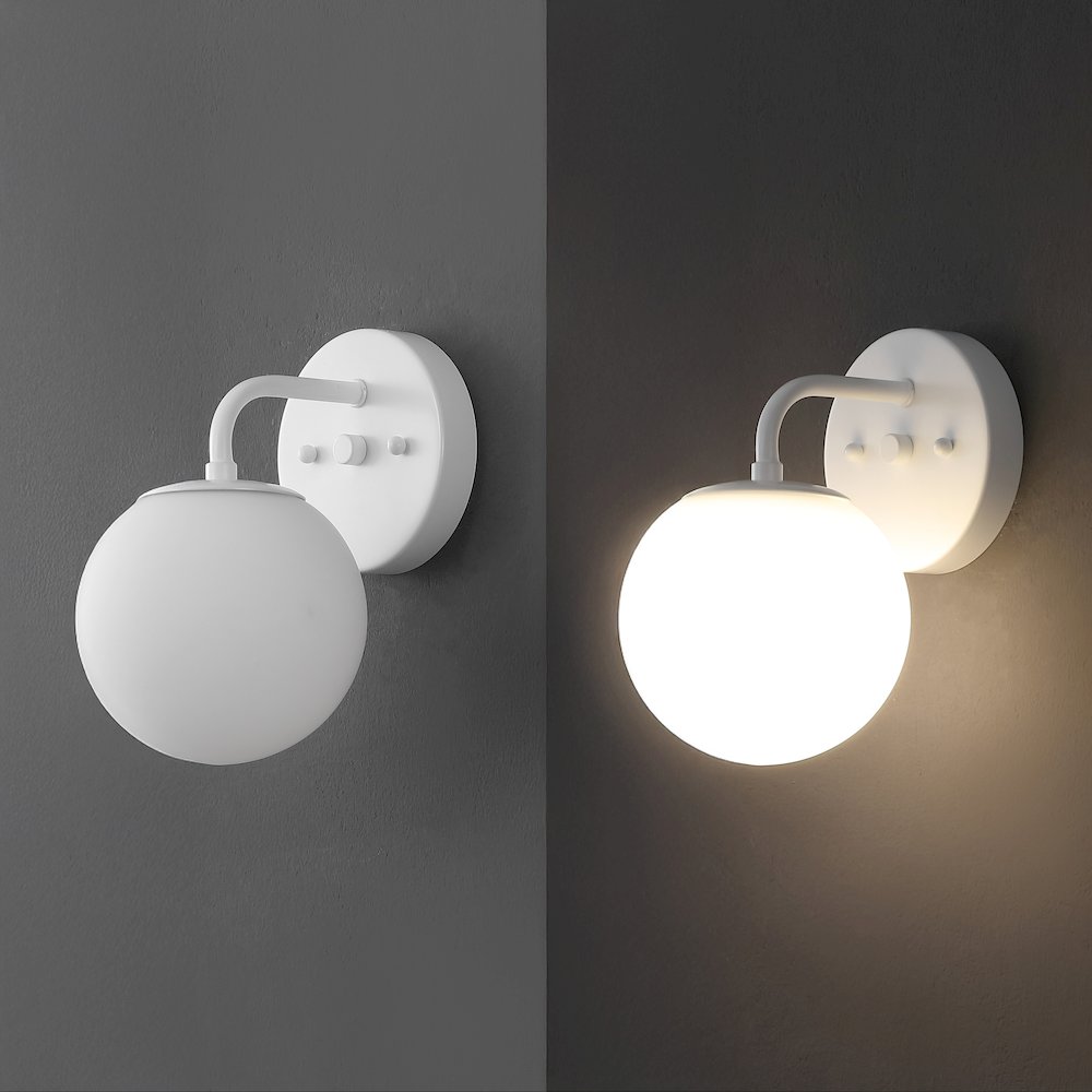 5.75" 1-Light Metal/Frosted Glass Contemporary LED Vanity Light, White