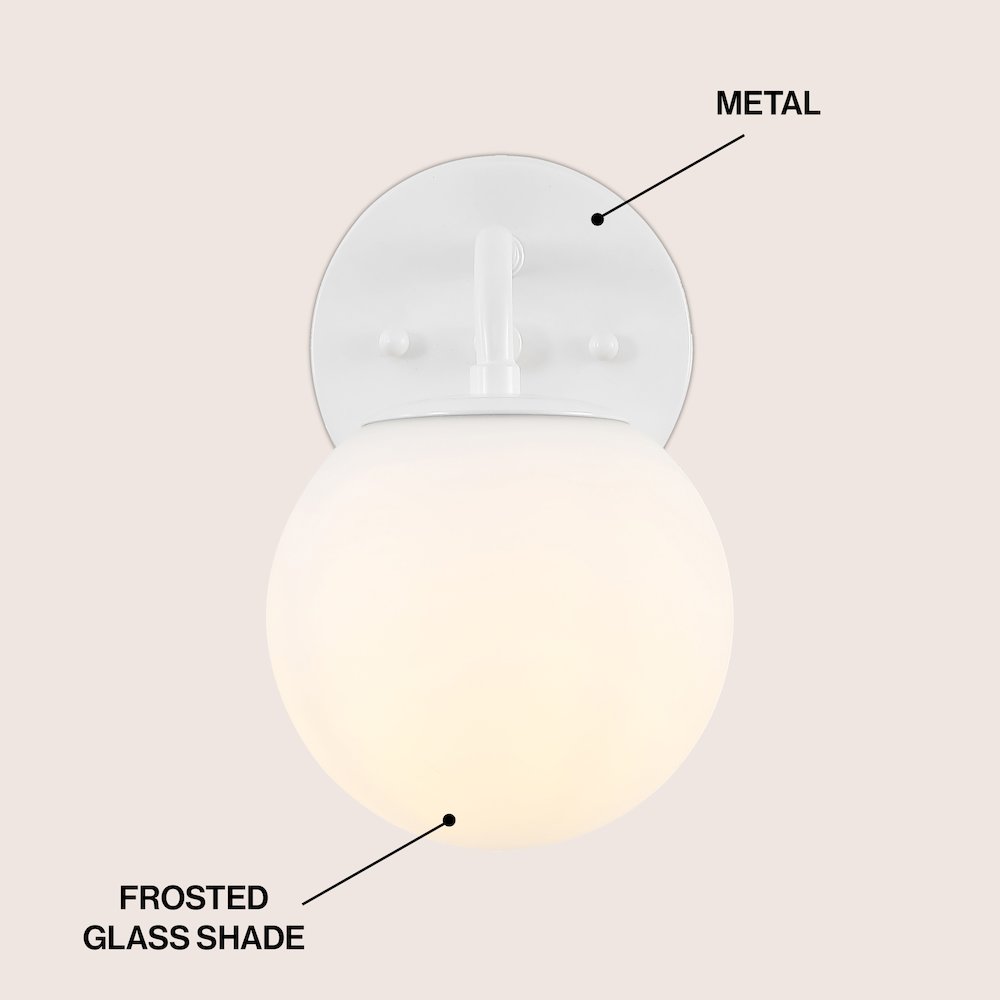5.75" 1-Light Metal/Frosted Glass Contemporary LED Vanity Light, White