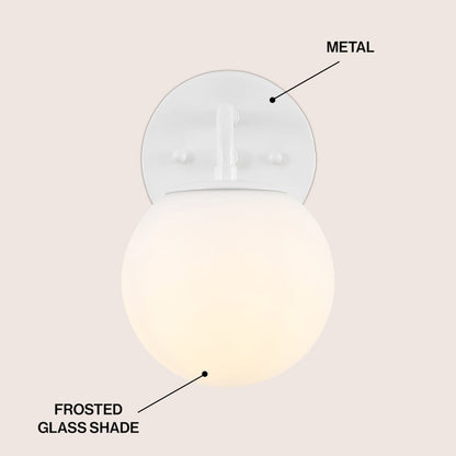 5.75" 1-Light Metal/Frosted Glass Contemporary LED Vanity Light, White