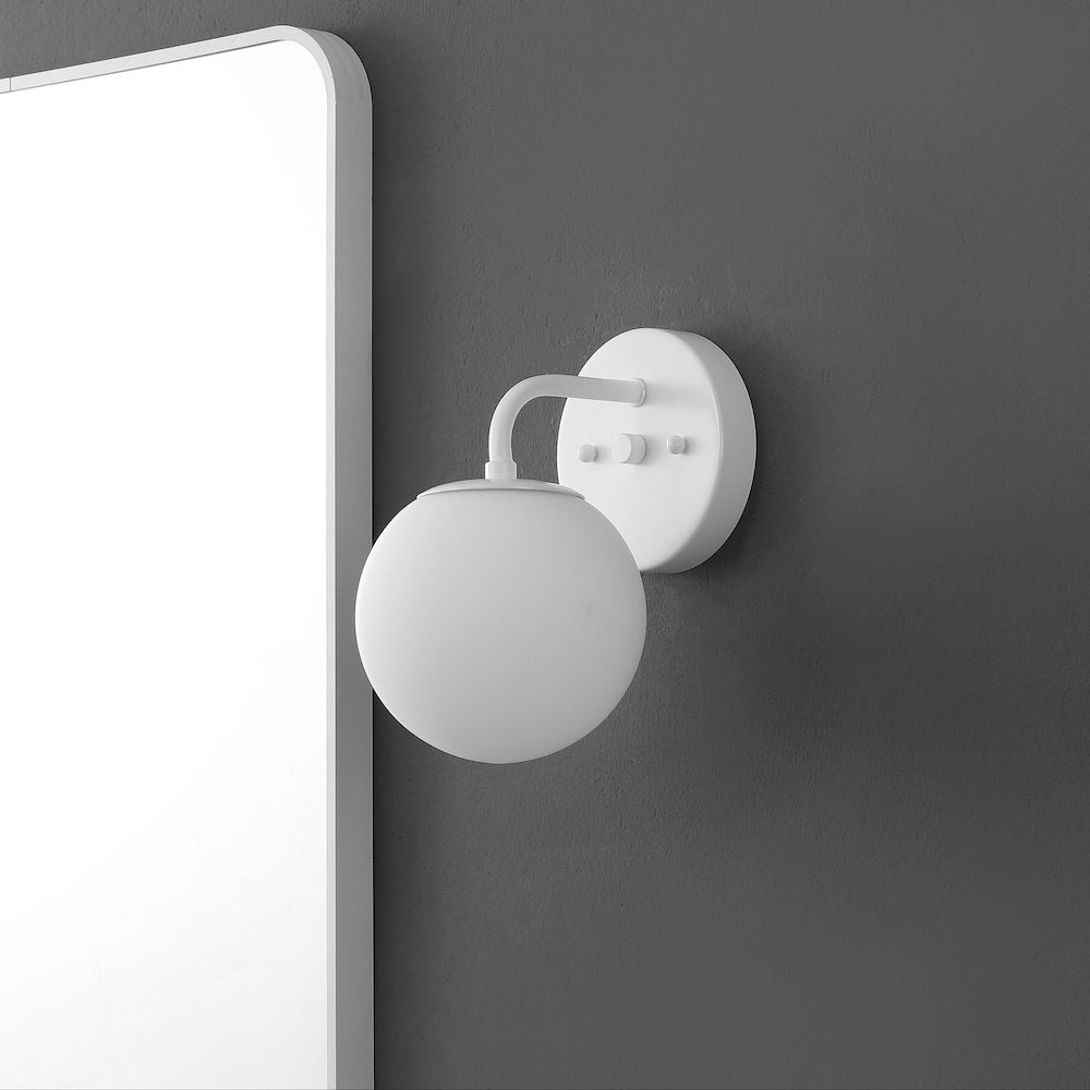 5.75" 1-Light Metal/Frosted Glass Contemporary LED Vanity Light, White