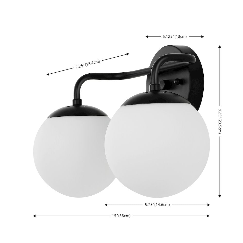 Louis 2-Light Metal/Frosted Glass Modern Contemporary Led Vanity Light