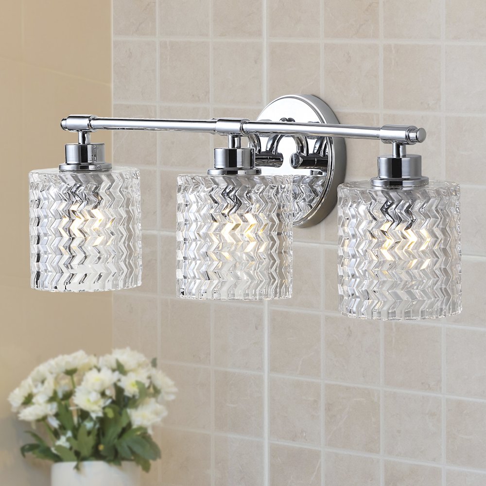 Spaulding Vintage Ironchevron Pattern Glass Farmhouse Cottage Led Vanity Light