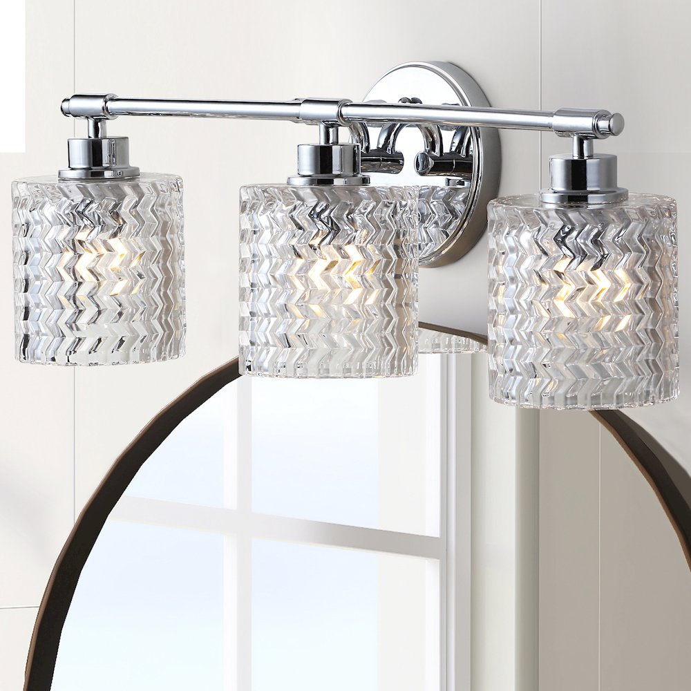 Spaulding Vintage Ironchevron Pattern Glass Farmhouse Cottage Led Vanity Light