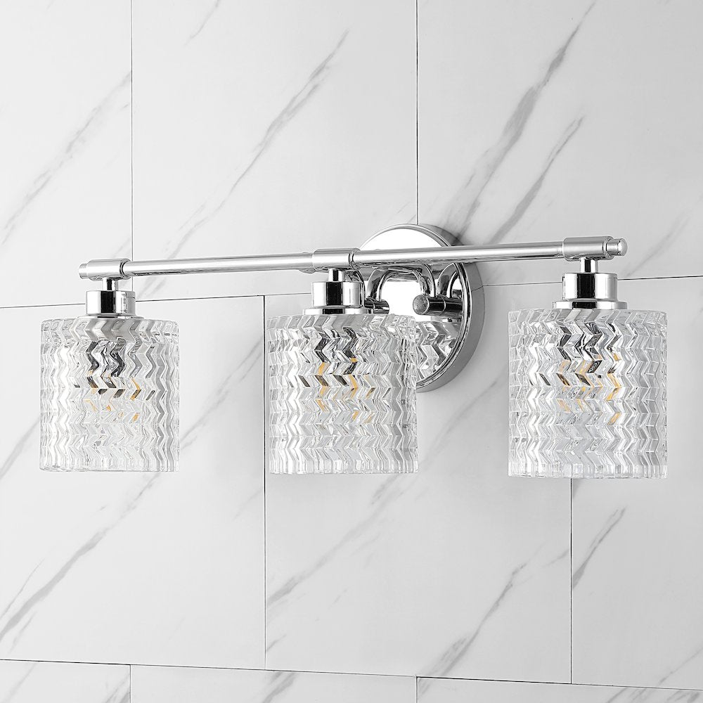 Spaulding Vintage Ironchevron Pattern Glass Farmhouse Cottage Led Vanity Light