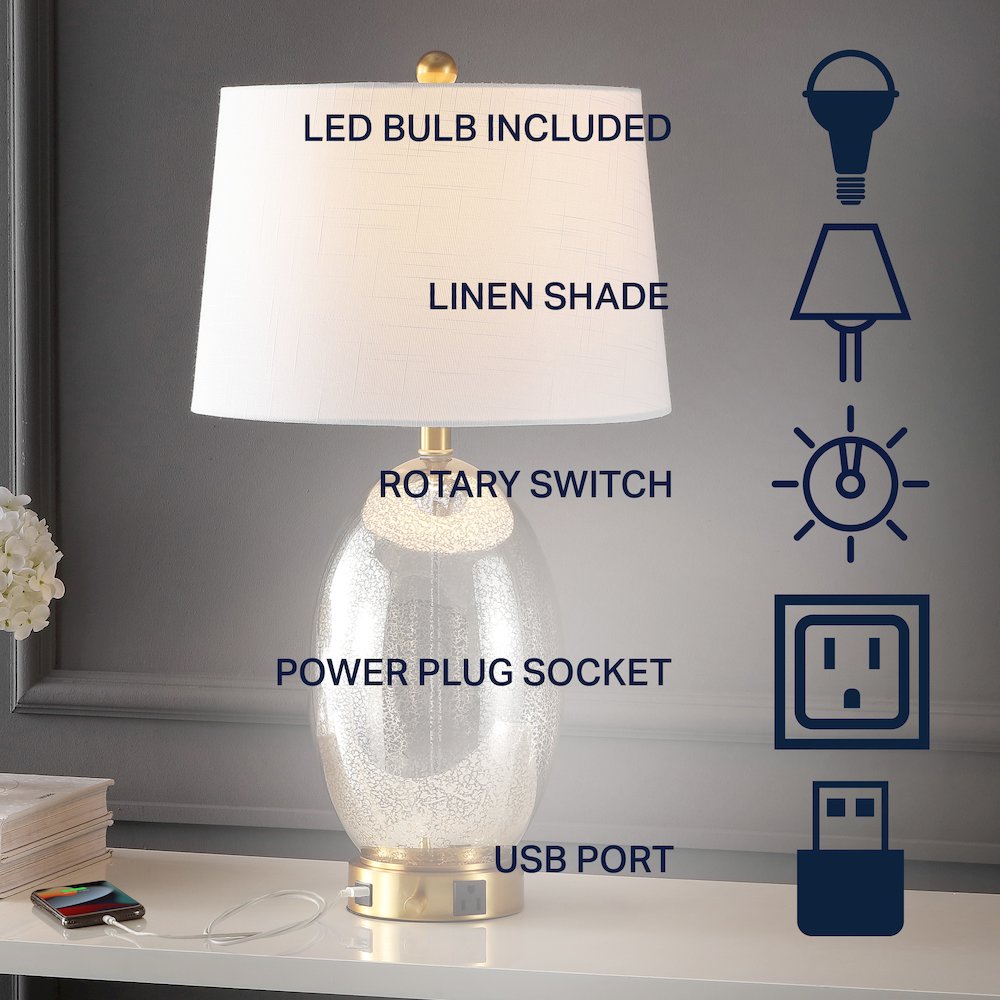 Reese 1-Outlet Contemporary Style Iron/Glass Led Table Lamp