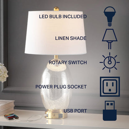 Reese 1-Outlet Contemporary Style Iron/Glass Led Table Lamp