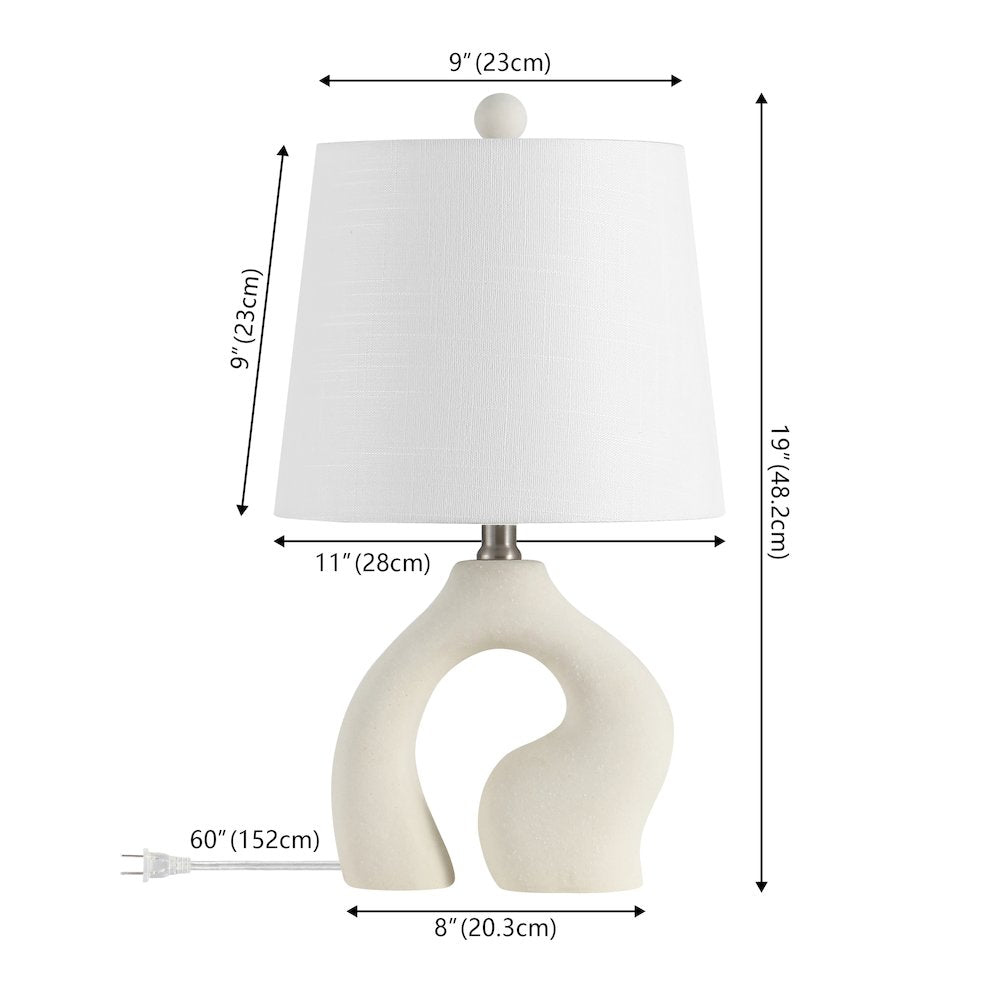 Tula 19" Scandinavian Minimalist Ceramic Arch LED Table Lamp, Cream (Set of 2)