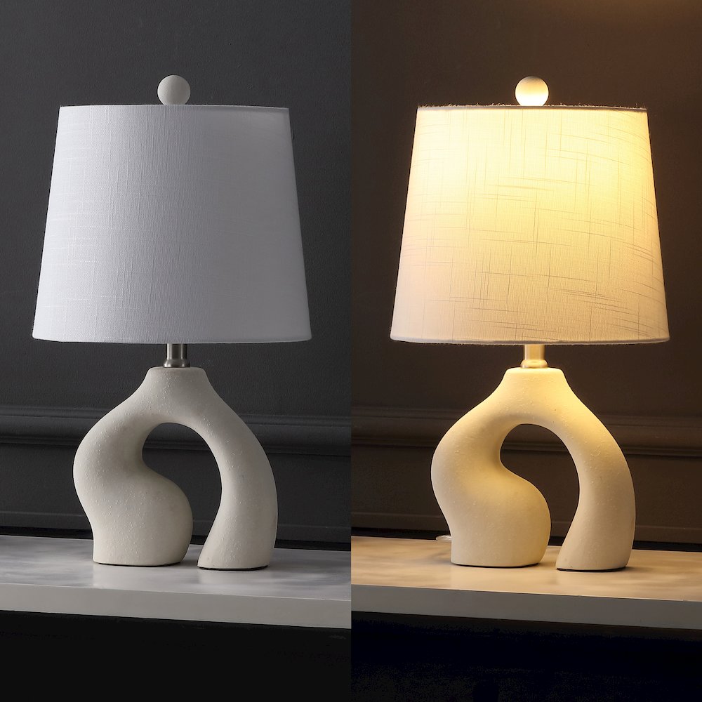 Tula 19" Scandinavian Minimalist Ceramic Arch LED Table Lamp, Cream (Set of 2)