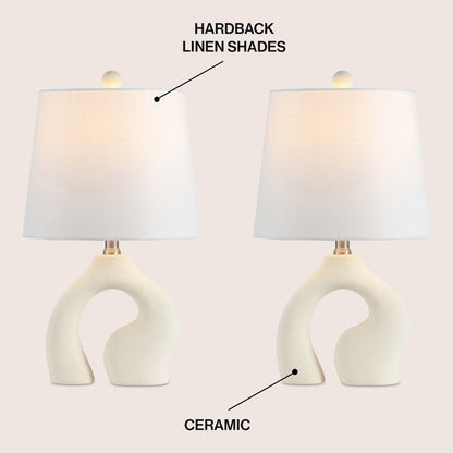 Tula 19" Scandinavian Minimalist Ceramic Arch LED Table Lamp, Cream (Set of 2)
