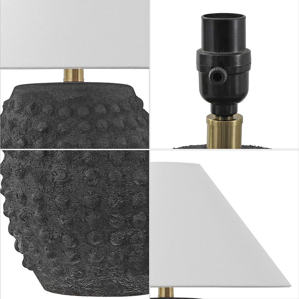 18.25" Scandinavian Ceramic/Iron Hobnail LED Table Lamp, Matte Black (Set of 2)