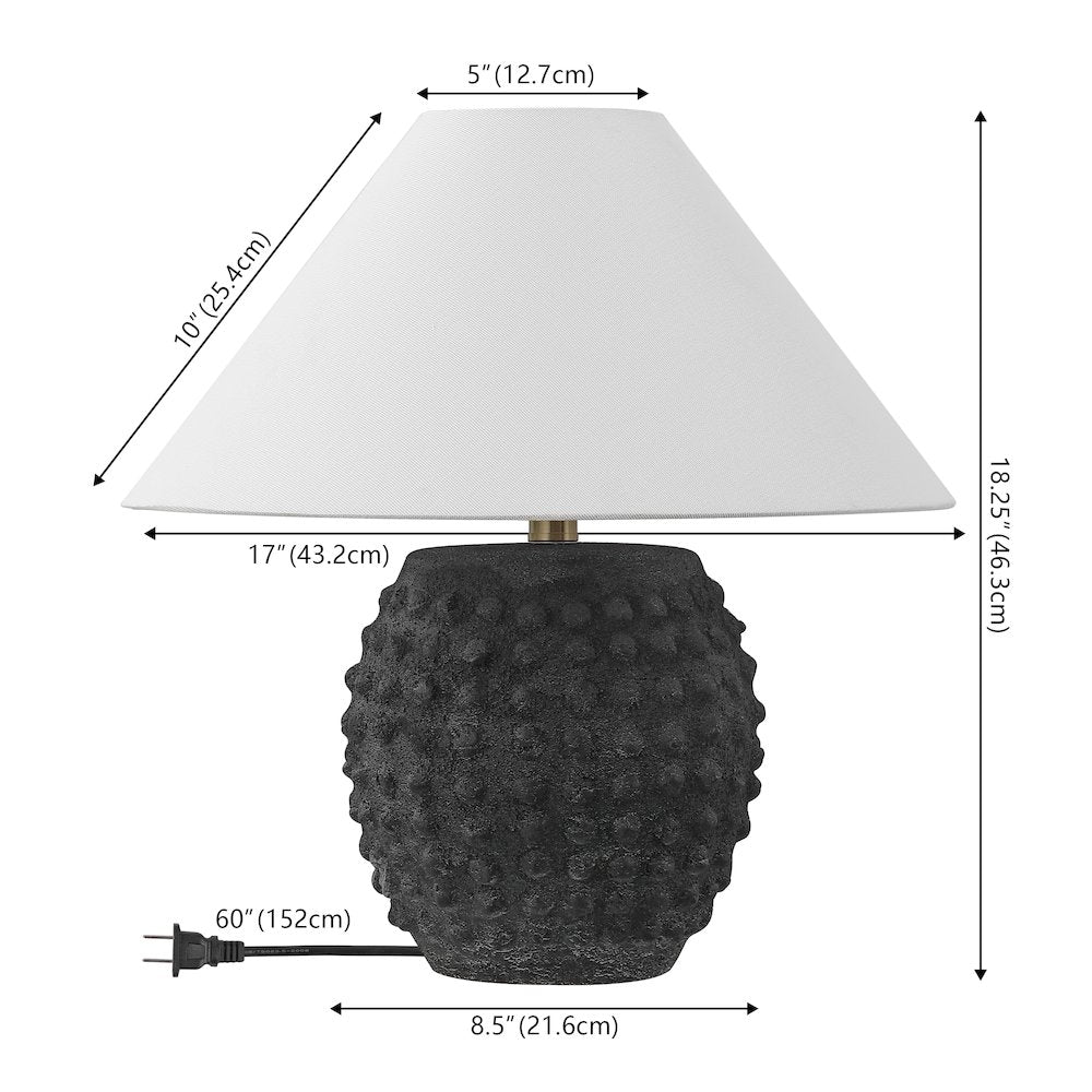 18.25" Scandinavian Ceramic/Iron Hobnail LED Table Lamp, Matte Black (Set of 2)