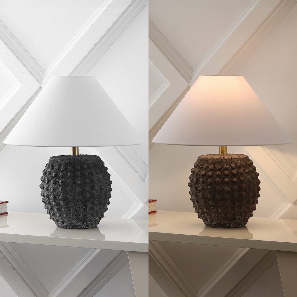 18.25" Scandinavian Ceramic/Iron Hobnail LED Table Lamp, Matte Black (Set of 2)