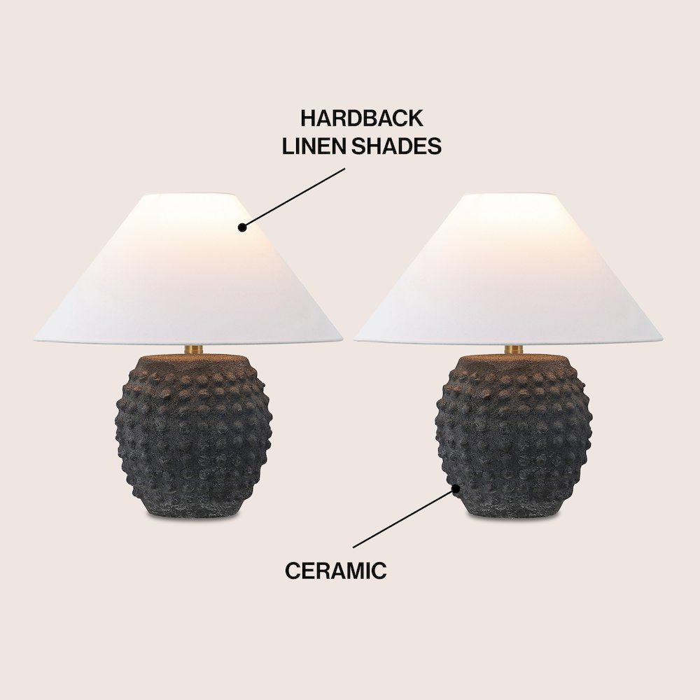 18.25" Scandinavian Ceramic/Iron Hobnail LED Table Lamp, Matte Black (Set of 2)
