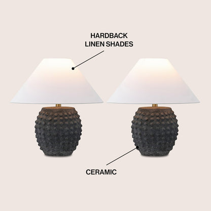 18.25" Scandinavian Ceramic/Iron Hobnail LED Table Lamp, Matte Black (Set of 2)