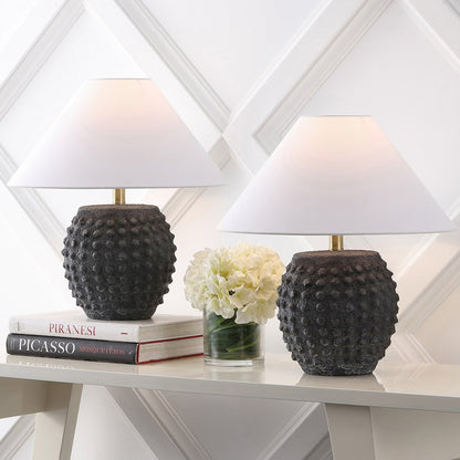 18.25" Scandinavian Ceramic/Iron Hobnail LED Table Lamp, Matte Black (Set of 2)