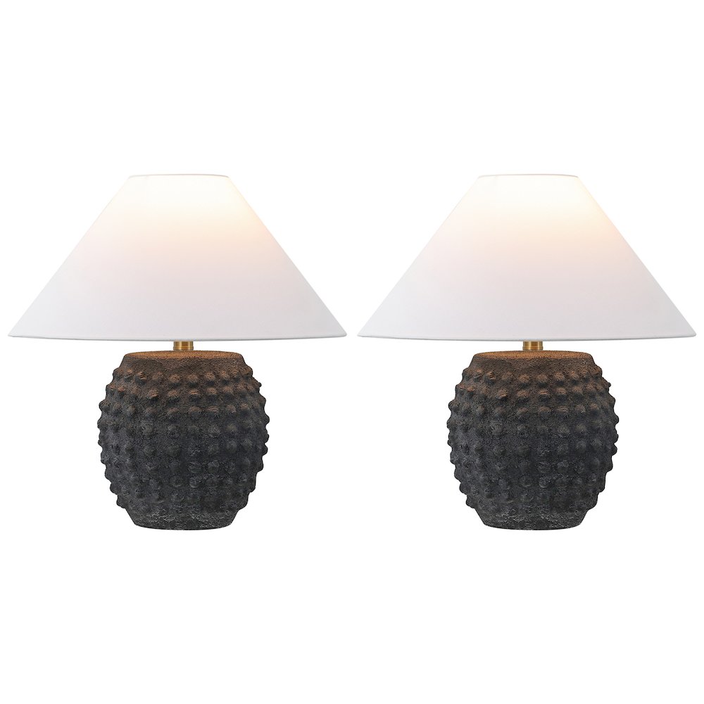 18.25" Scandinavian Ceramic/Iron Hobnail LED Table Lamp, Matte Black (Set of 2)