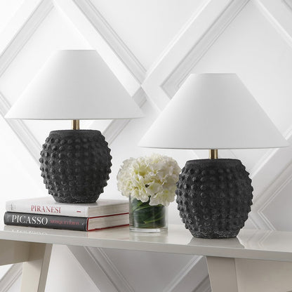 18.25" Scandinavian Ceramic/Iron Hobnail LED Table Lamp, Matte Black (Set of 2)