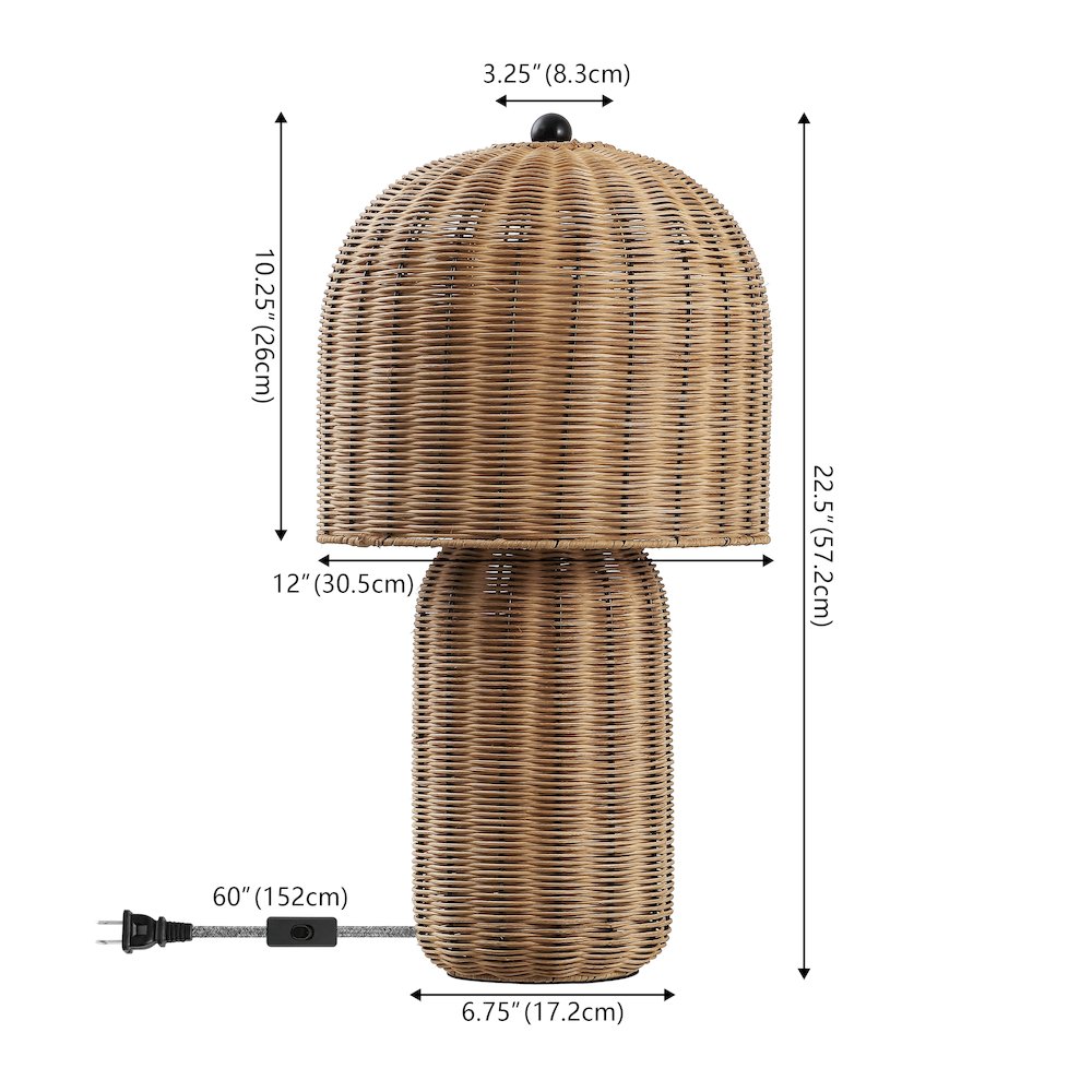 Minna Modern Coastal Woven Rattan Arched LED Table Lamp Natural