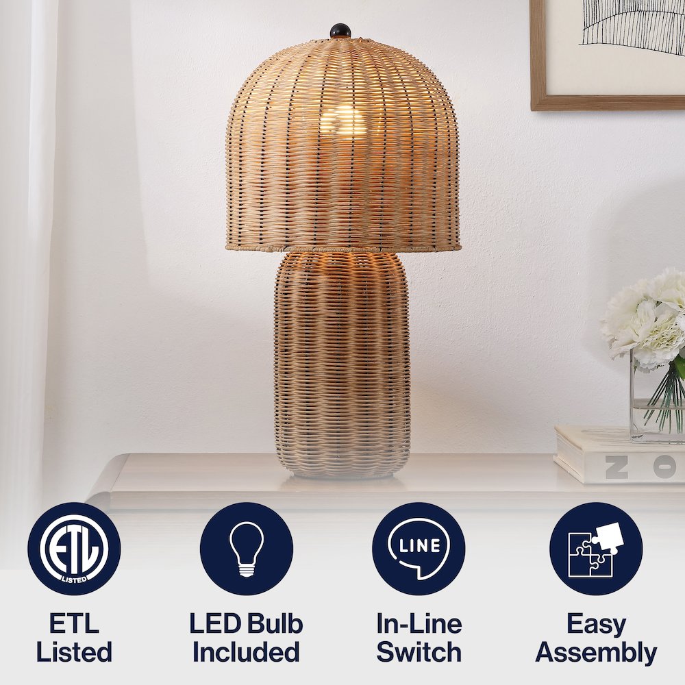 Minna Modern Coastal Woven Rattan Arched LED Table Lamp Natural