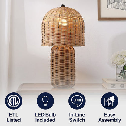 Minna Modern Coastal Woven Rattan Arched LED Table Lamp Natural