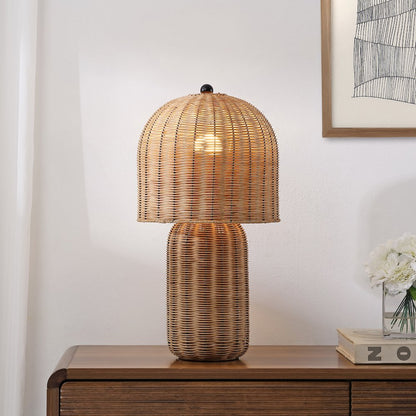 Minna Modern Coastal Woven Rattan Arched LED Table Lamp Natural