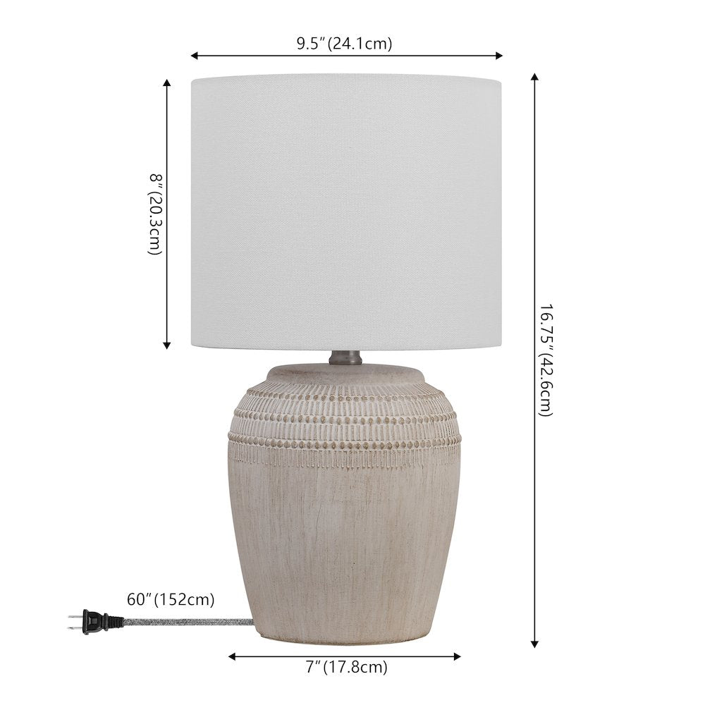 Hugo Traditional Rustic Reeded Ceramic Vase LED Table Lamp Antique White (Set