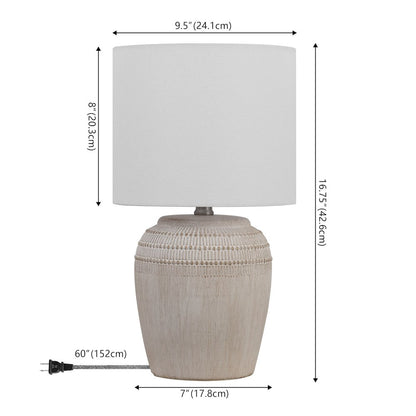 Hugo Traditional Rustic Reeded Ceramic Vase LED Table Lamp Antique White (Set