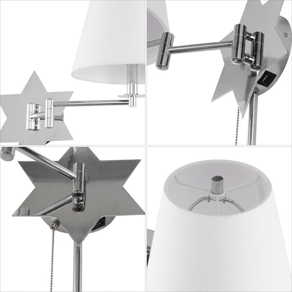 French Country Swing Arm Plug-In Or Hardwired Iron Led Star Wall Sconce
