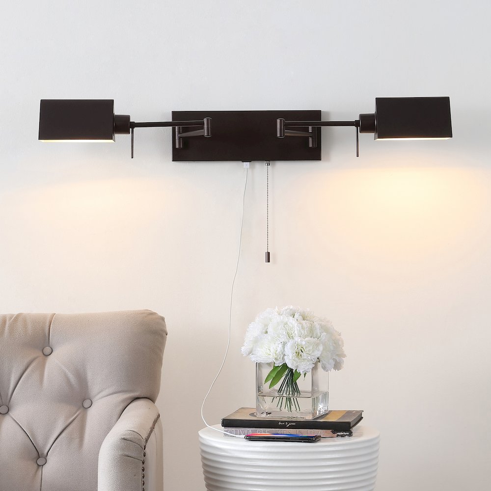 Industrial Single Swing Arm Plug In Or Hardwired Iron Led Wall Sconce