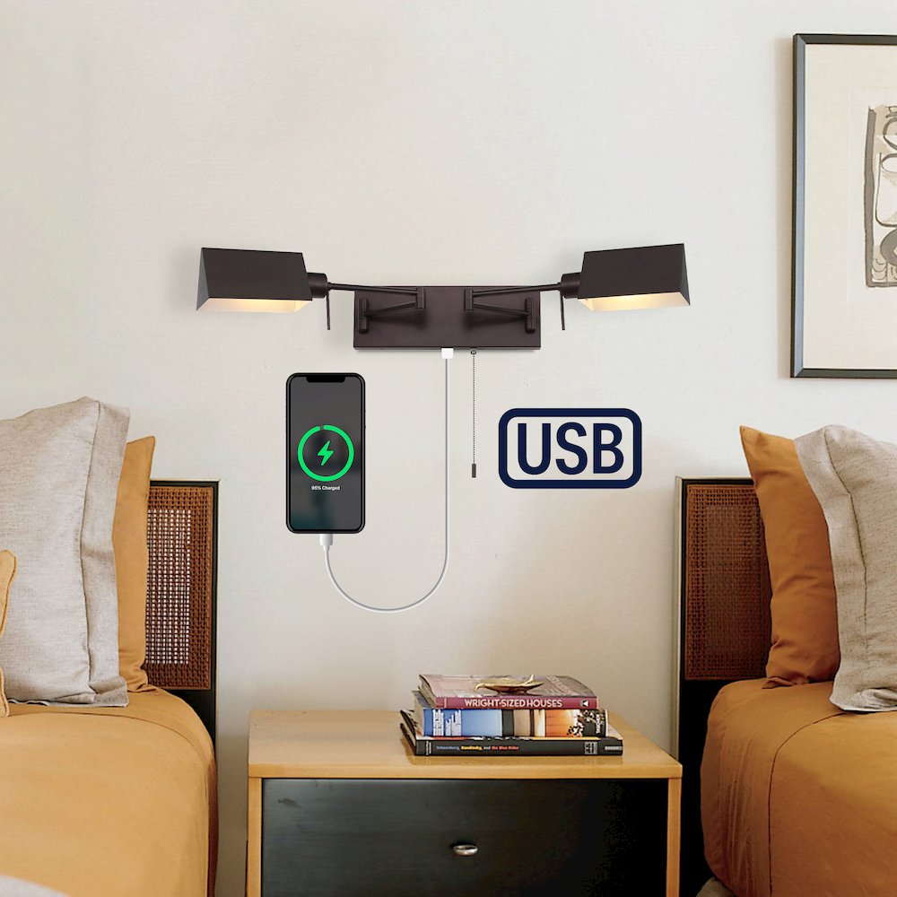 Industrial Single Swing Arm Plug In Or Hardwired Iron Led Wall Sconce