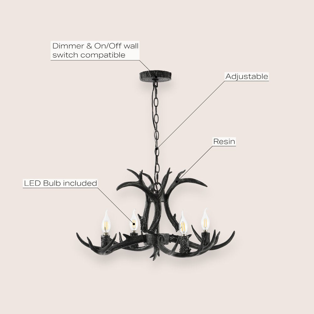 Eldora Adjustable Resin Antler 4-Light Led Chandelier