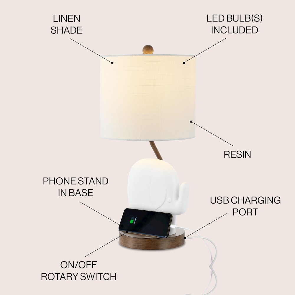Ellie Bohemian Designer Iron/Resin Elephant Led Kids' Table Lamp