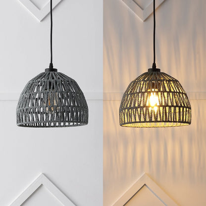 Campana 10.25" 1-Light Bohemian Modern Woven Rope/Iron LED Pendant, Gray