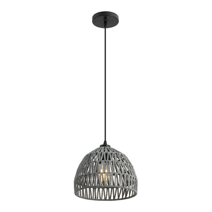 Campana 10.25" 1-Light Bohemian Modern Woven Rope/Iron LED Pendant, Gray