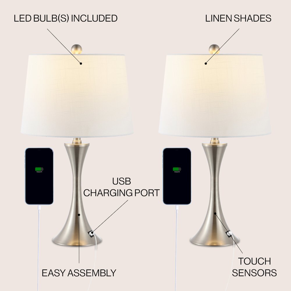 Bennett Modern Glam Iron Hourglass Led Table Lamp With Usb Charging Port