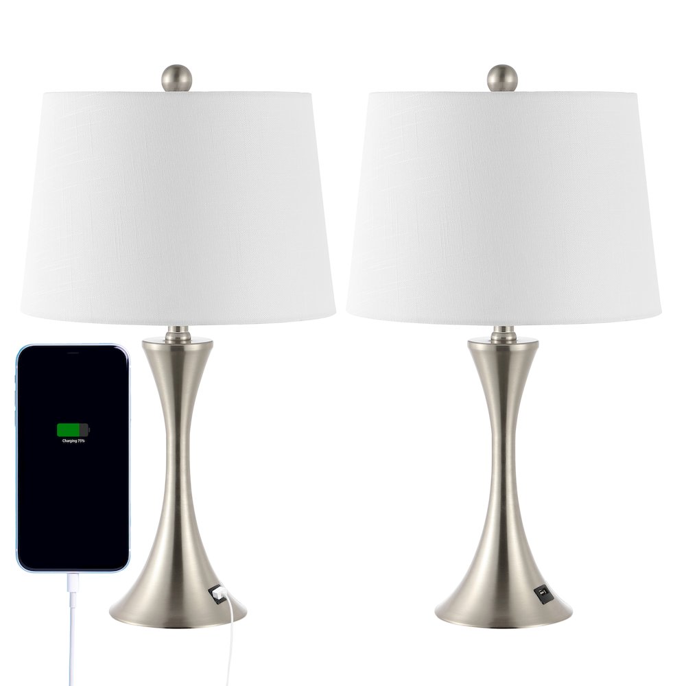 Bennett Modern Glam Iron Hourglass Led Table Lamp With Usb Charging Port